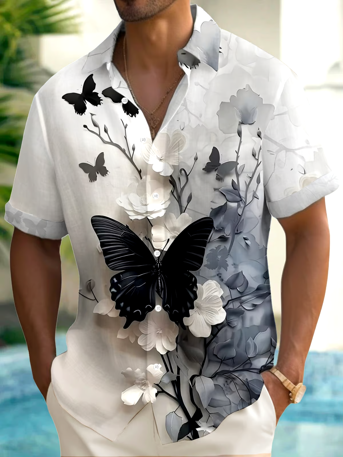 Men's Hawaiian Floral Print Resort Shirt