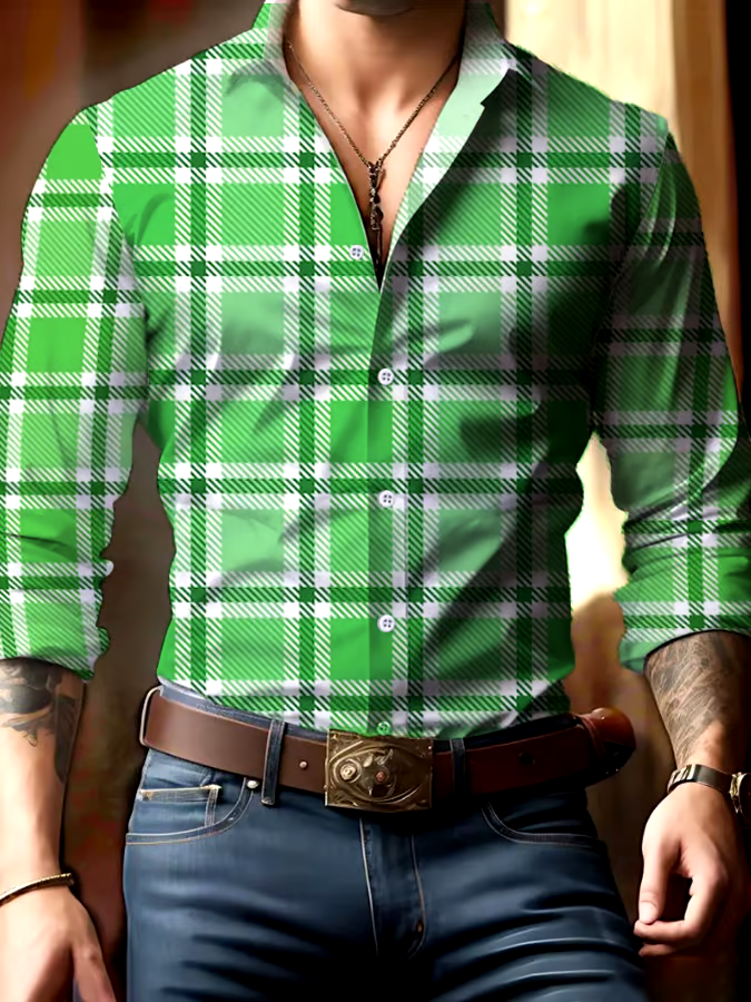 Men's Casual Business Checkered Print Shirt