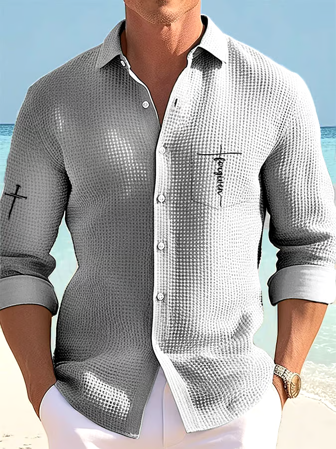 Men's Faith Print Resort Casual Waffle Shirt (With Pockets)