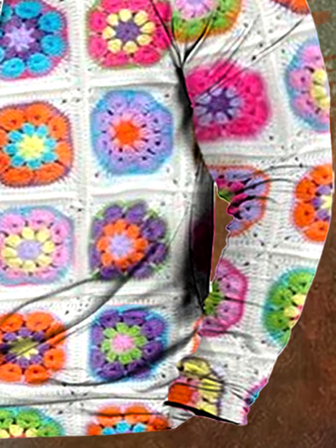 Men's Vintage Wool Contrast Print Hooded Sweatshirt