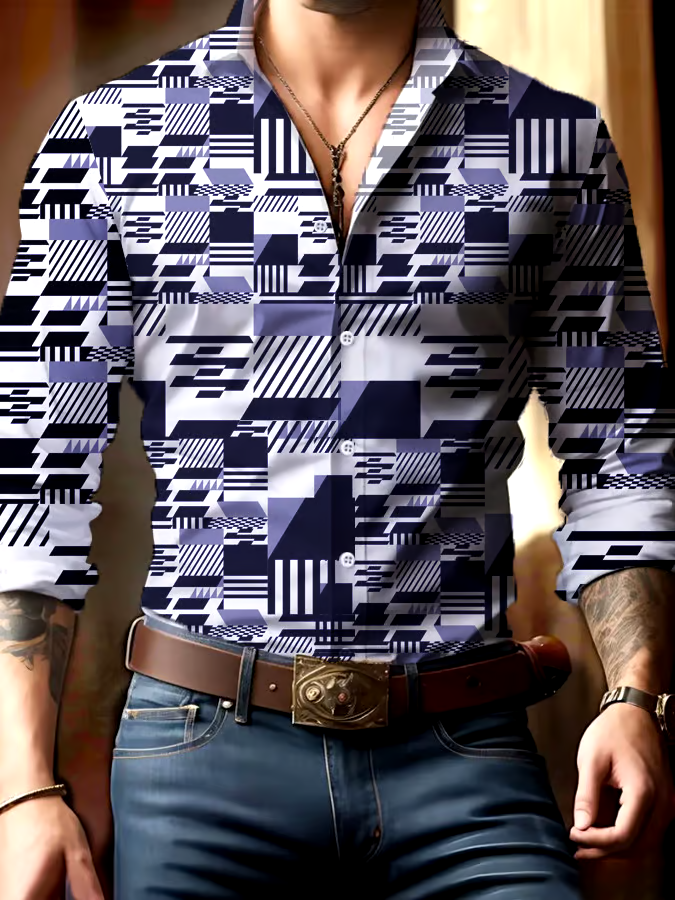 Men's Casual Business Geometric Print Shirt