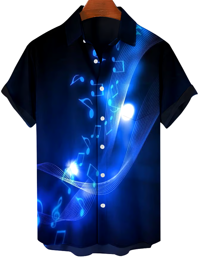 Men's Fashionable Music Note Print Short Sleeve Shirt