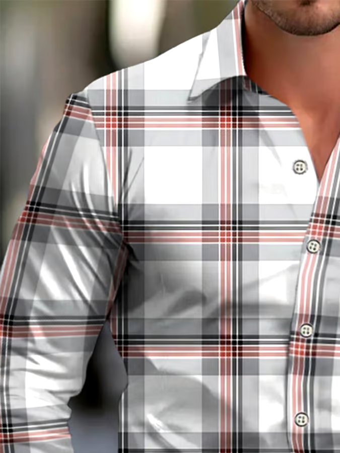 Men's Check Pattern Print Business Shirt
