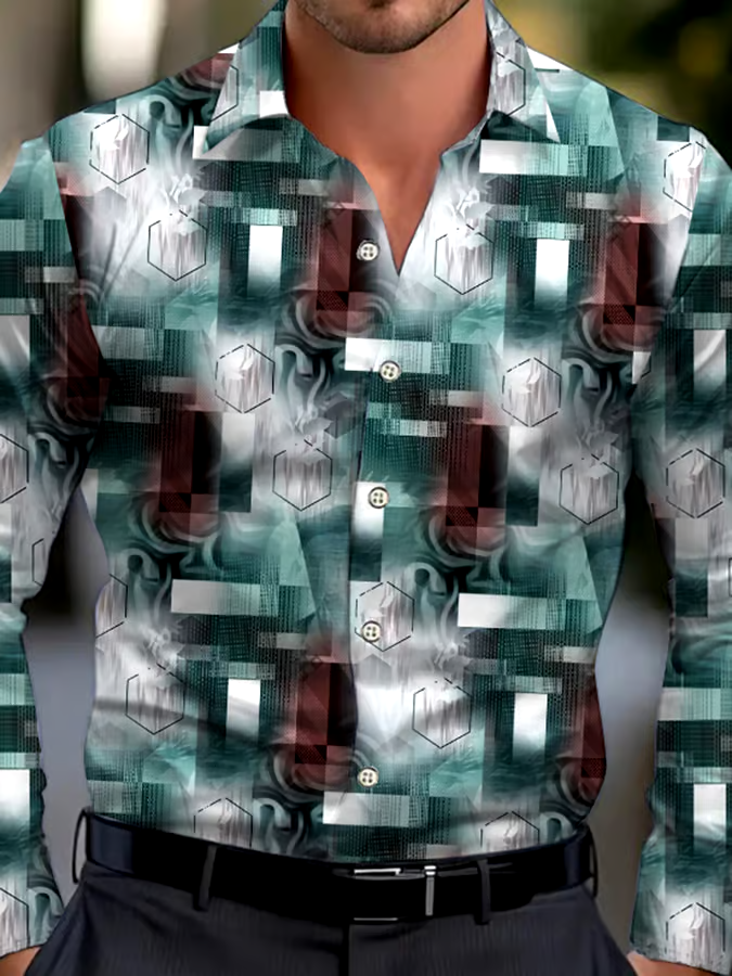 Men's Business Style Geometric Print Shirt