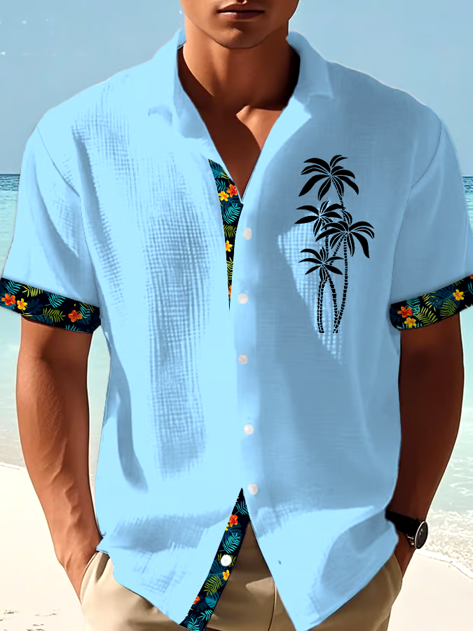 Men's Casual Vacation Hawaiian Waffle Shirt