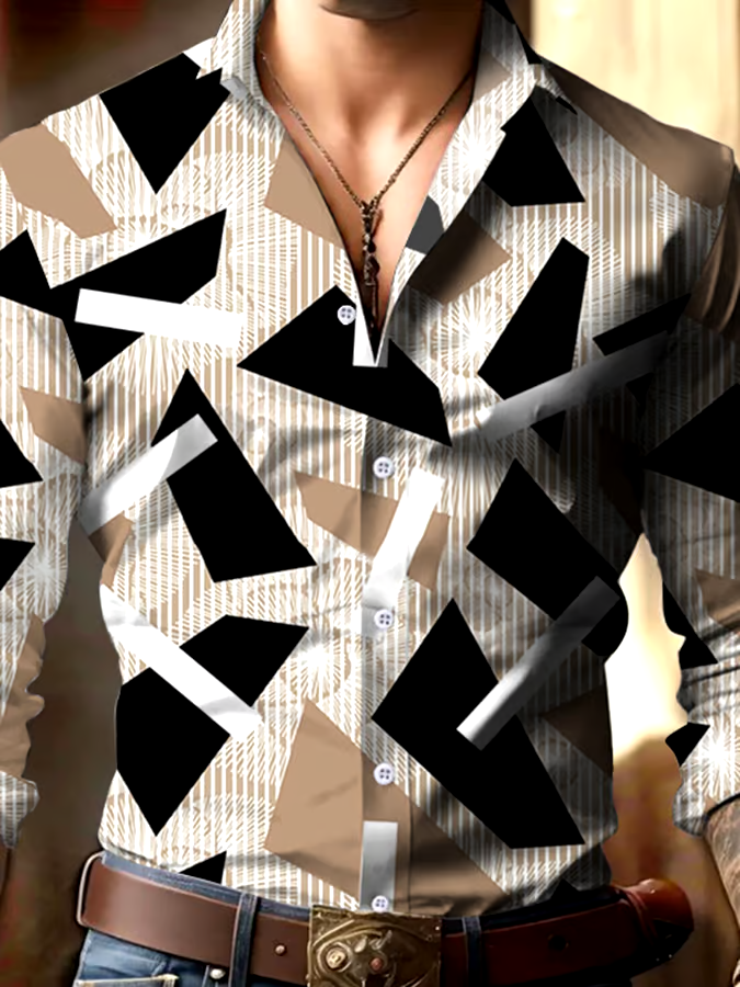 Men's Business Style Geometric Print Shirt