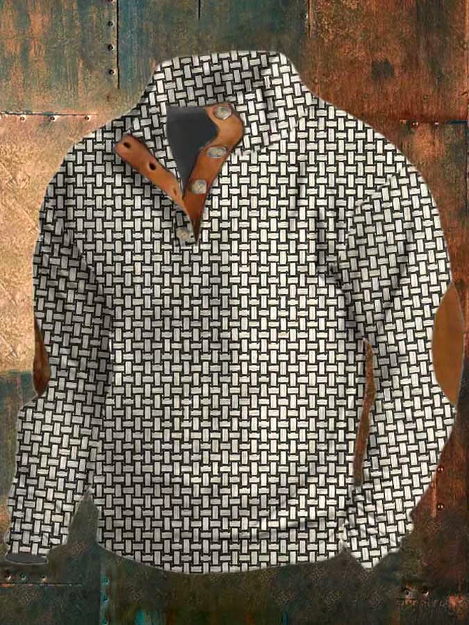 Men's Vintage Print Button Casual Long Sleeve Sweatshirt