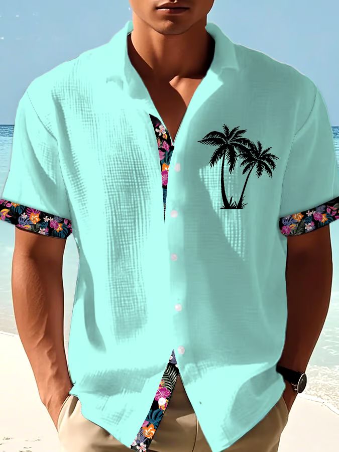 Men's Casual Vacation Hawaiian Waffle Shirt