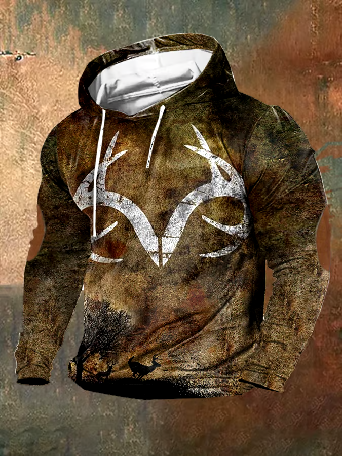Men's Vintage Camouflage Elk Hunting Hoodie