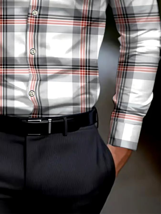 Men's Check Pattern Print Business Shirt