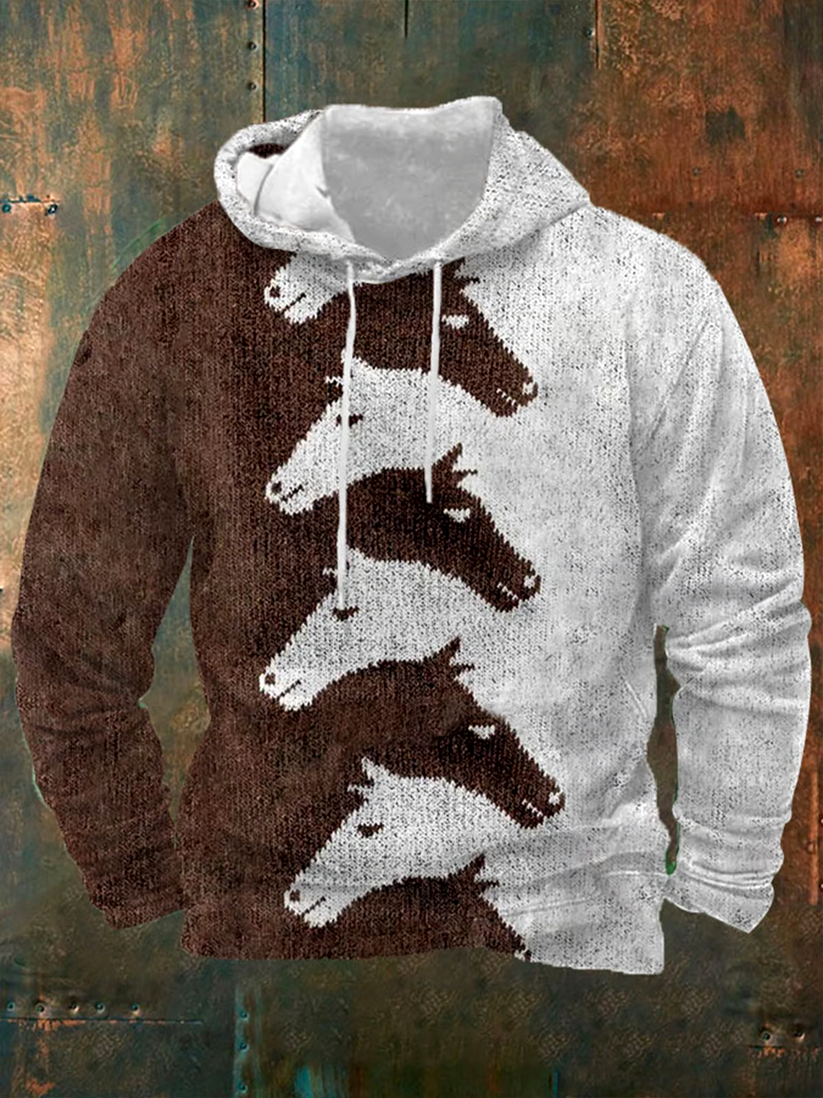 Men's Vintage Horse Print Casual Hoodie