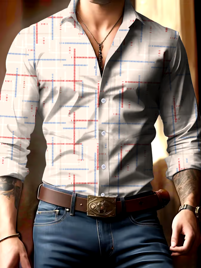 Men's Business Style Geometric Print Shirt