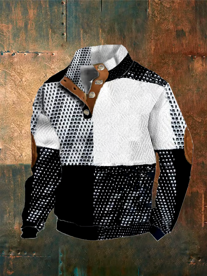 Men'S Casual Retro Patchwork Printed Sweatshirt