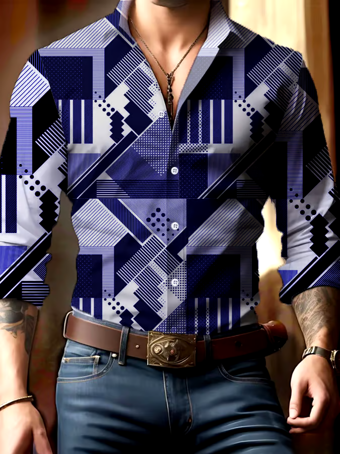Men's Casual Business Geometric Print Shirt