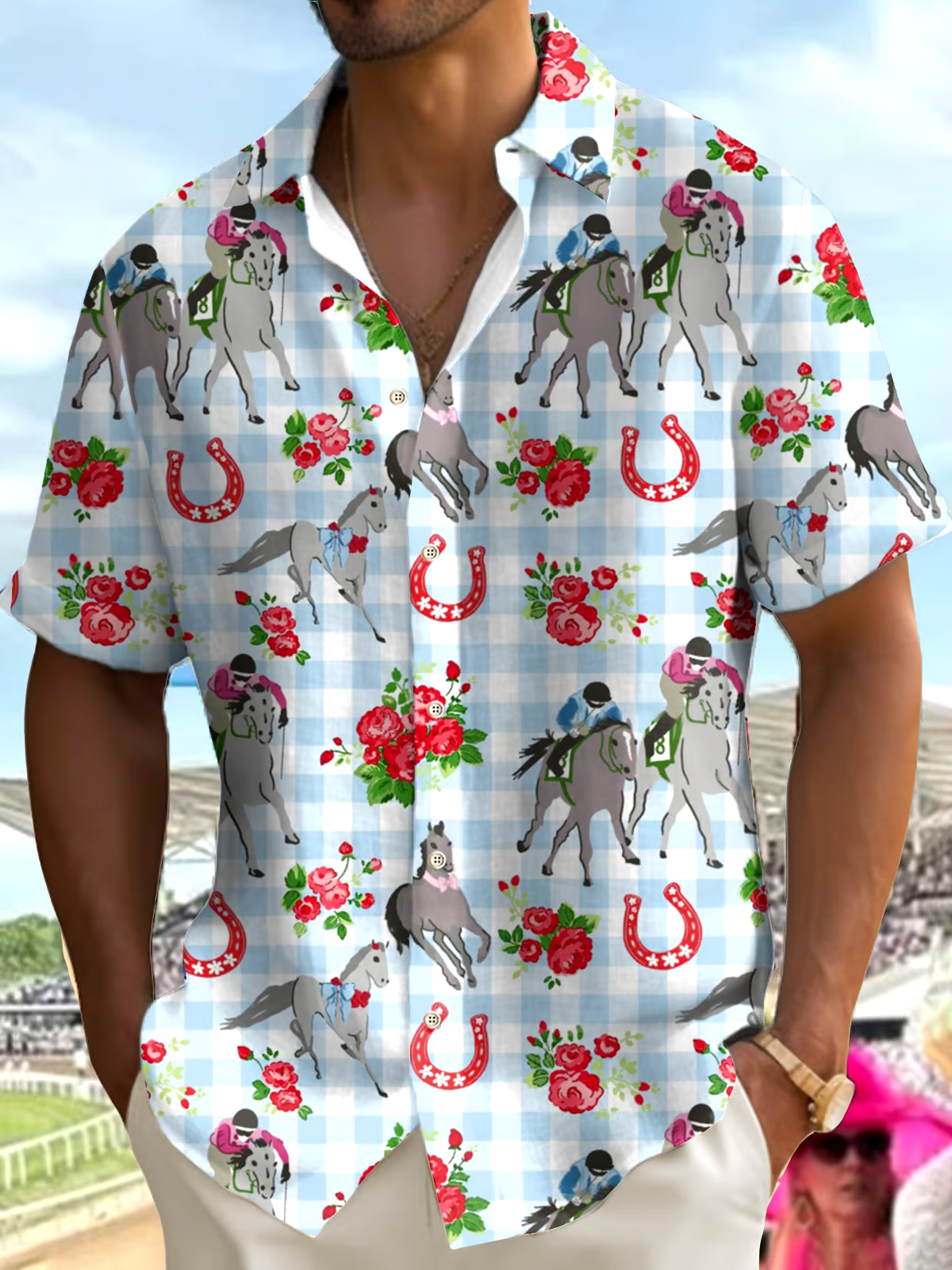 Men'S Retro Kentucky Derby Printed Shirt