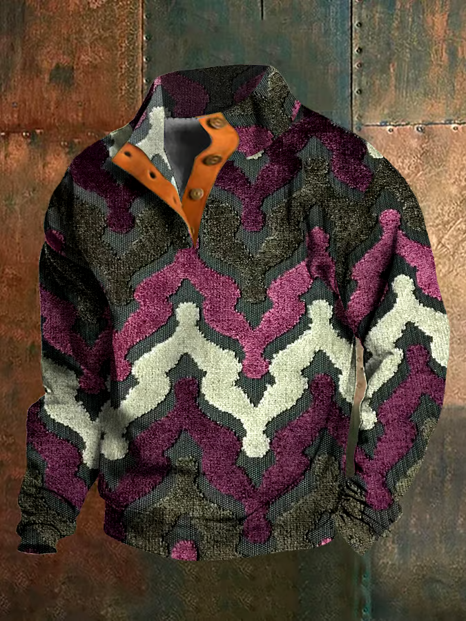 Men's Retro Western Stand Collar Sweatshirt