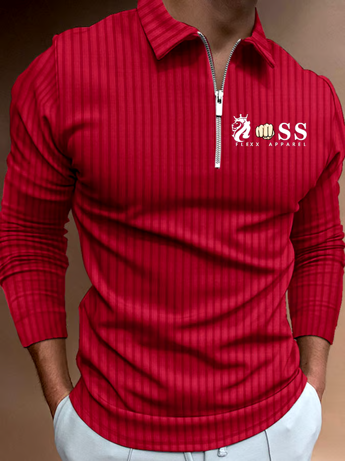 Men's Letter Stripe Printed Pullover Casual Polo Shirt