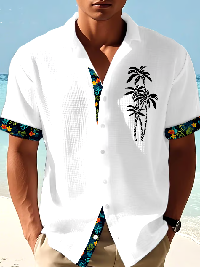 Men's Casual Vacation Hawaiian Waffle Shirt