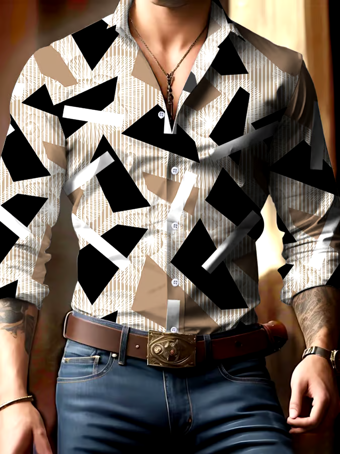 Men's Business Style Geometric Print Shirt