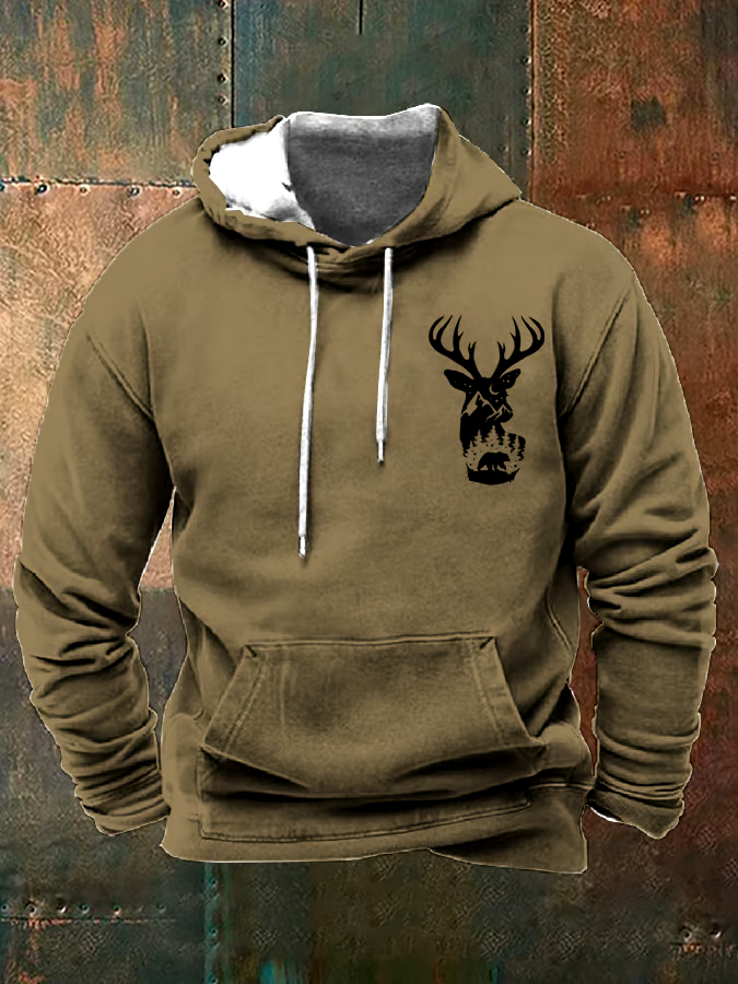 Men's Western Style Elk Print Hooded Sweatshirt