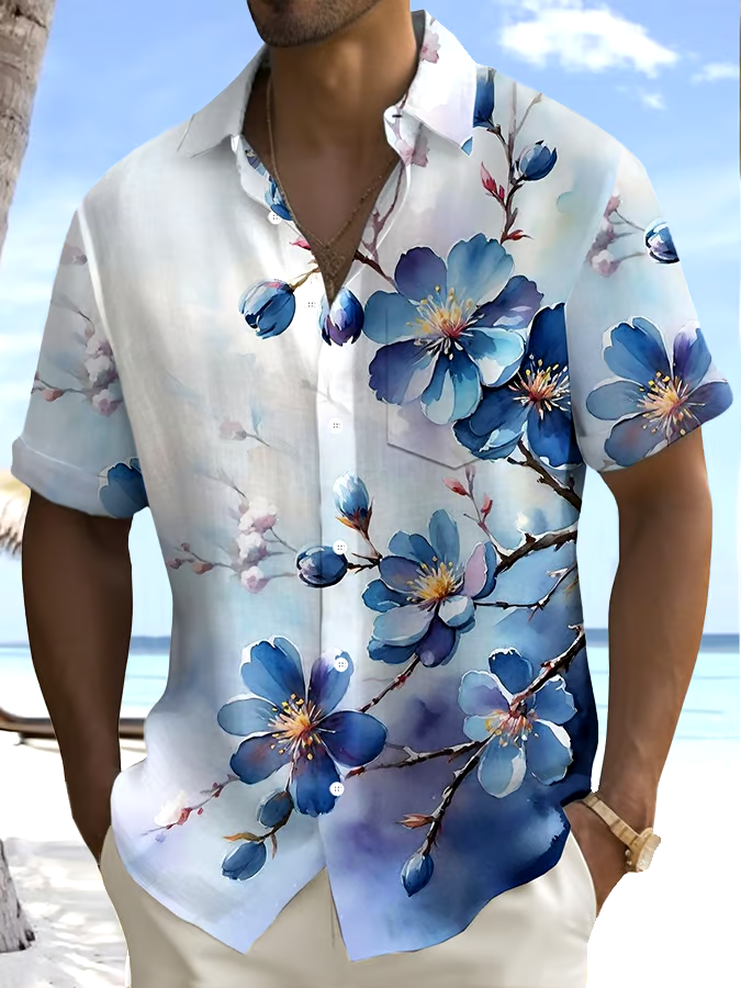 Men's Floral Printed Casual Vacation Shirt (With Pockets)