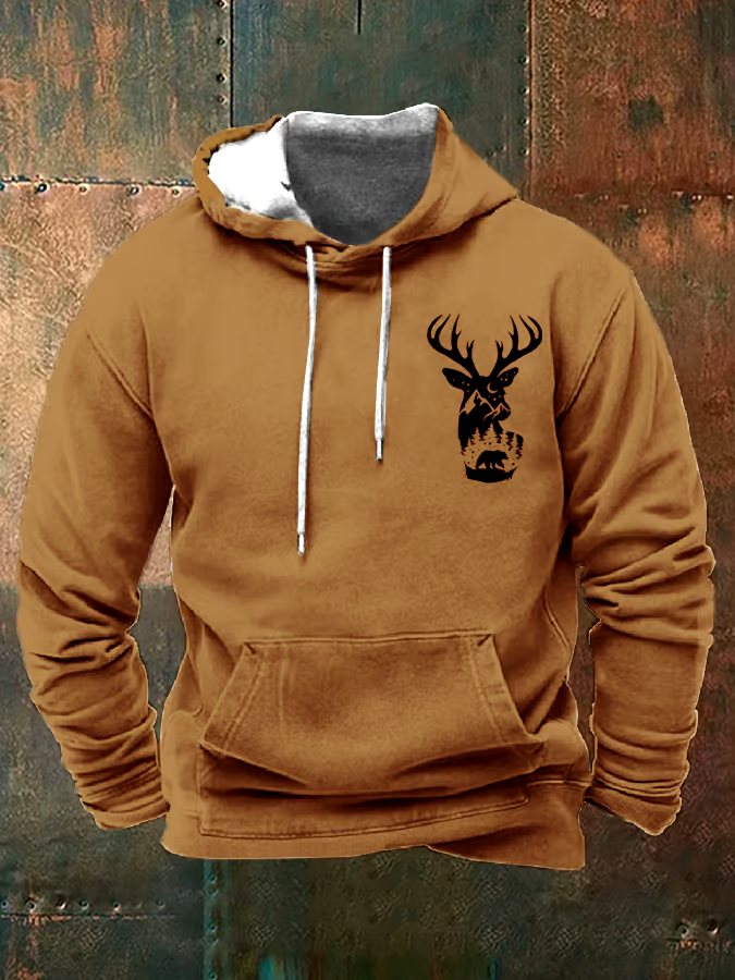 Men's Western Style Elk Print Hooded Sweatshirt