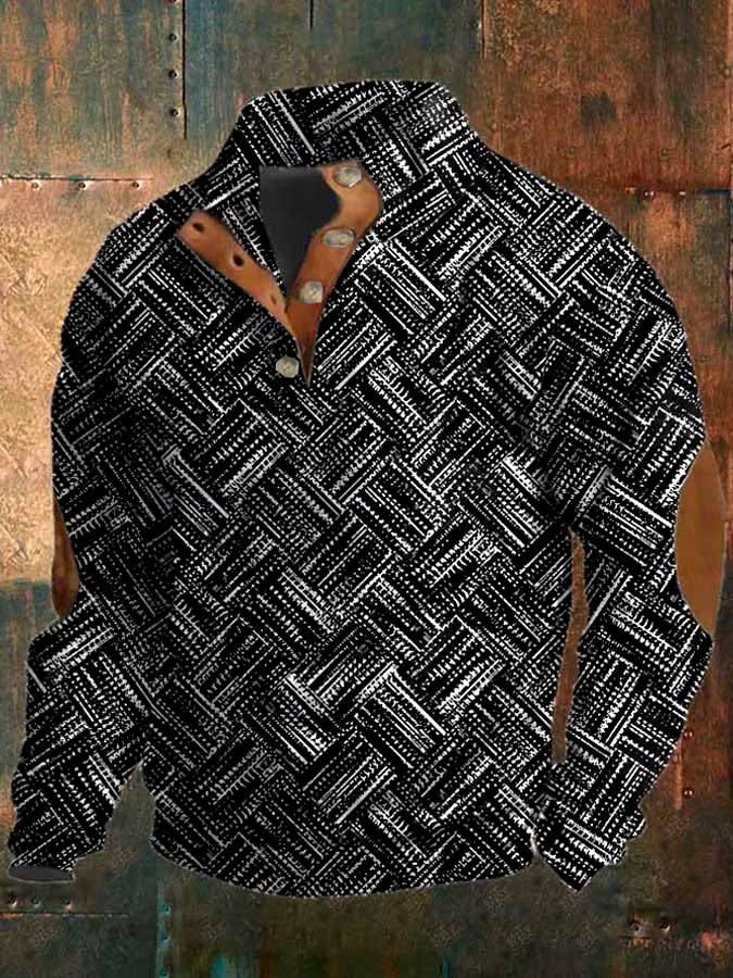 Men's Vintage Print Button Casual Long Sleeve Sweatshirt