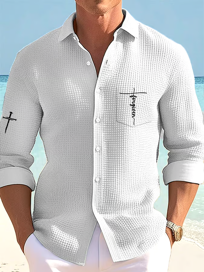 Men's Faith Print Resort Casual Waffle Shirt (With Pockets)