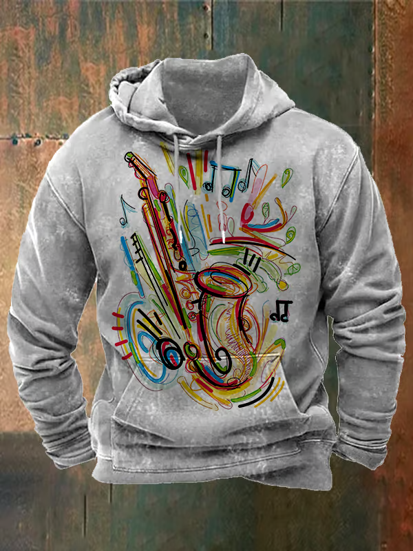 Men's Retro Music Notes Hoodie