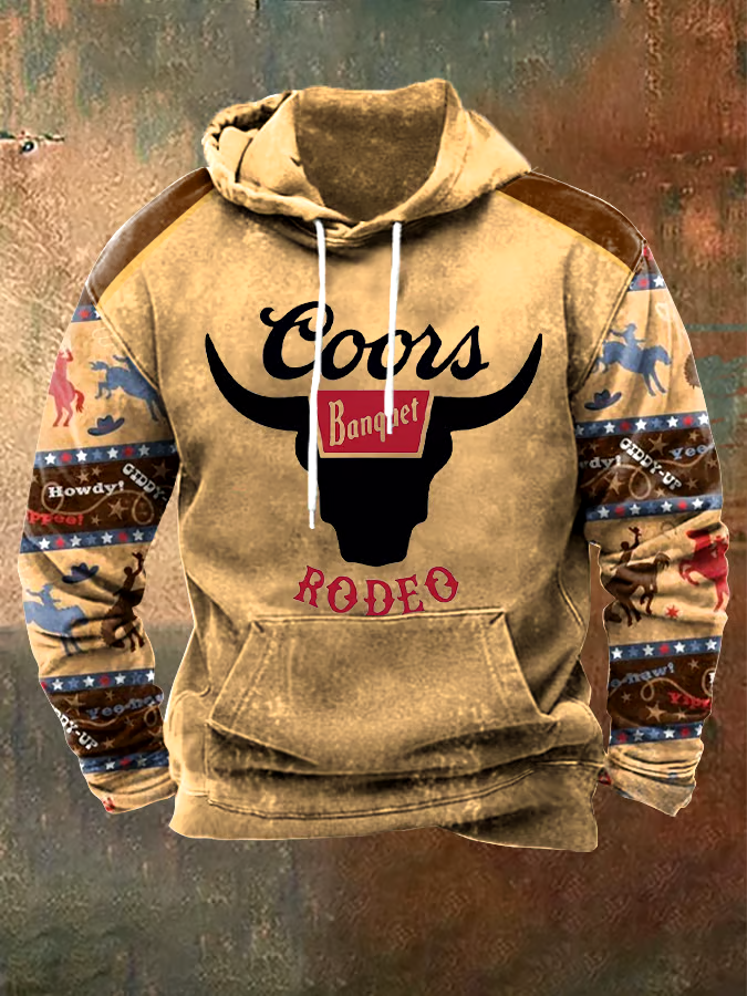 Men's retro western denim print sweatshirt