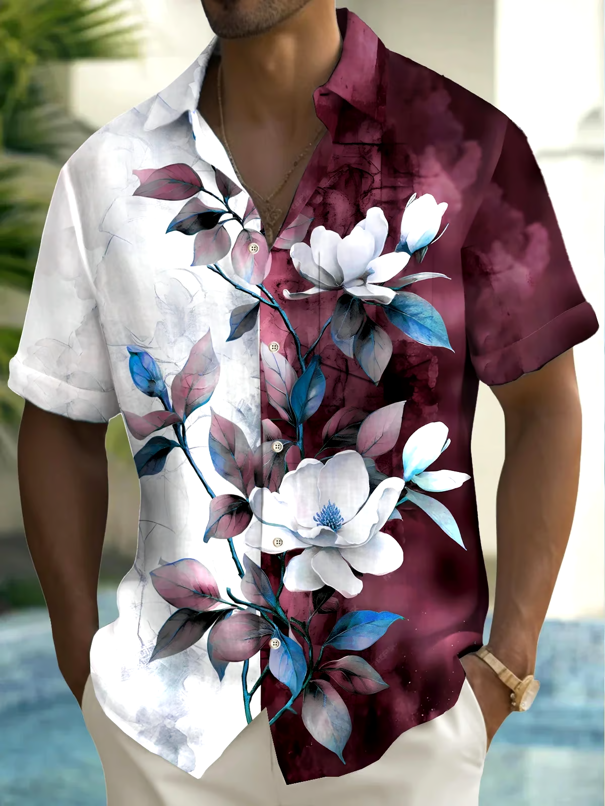 Men's Hawaiian Floral Print Resort Shirt