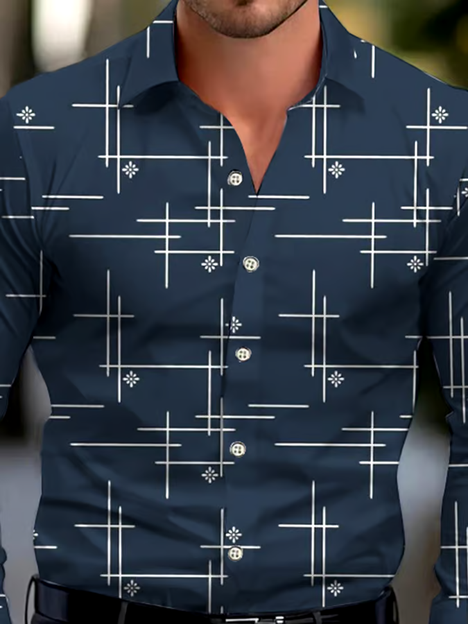 Men's Business Style Geometric Print Shirt