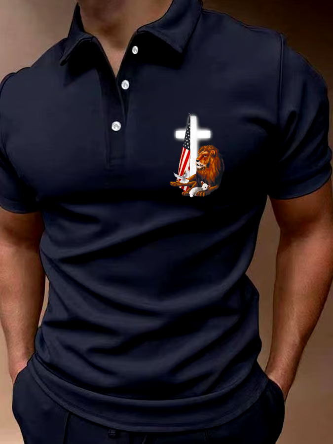 Men's Flag Cross Print Polo Shirt