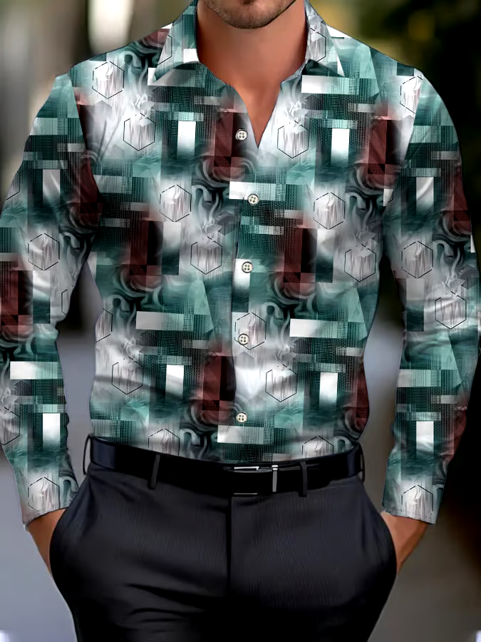 Men's Business Style Geometric Print Shirt