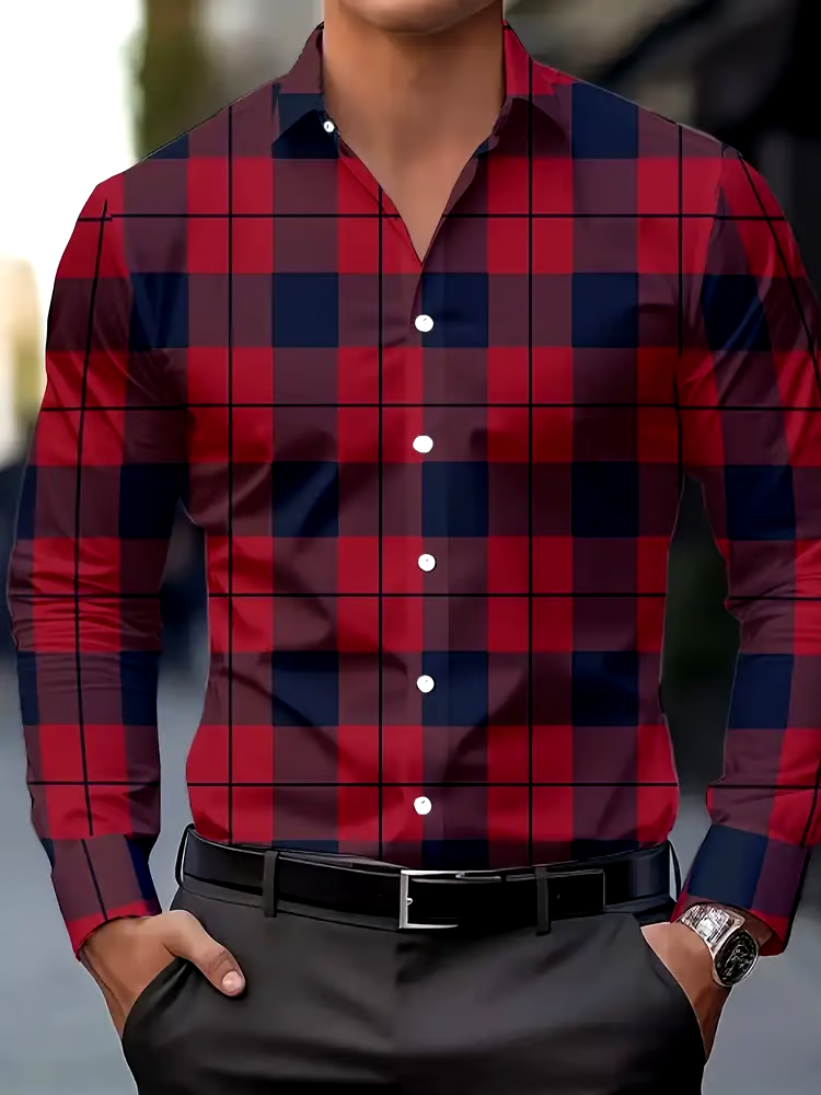 Men's Plaid Business Long Sleeve Shirt