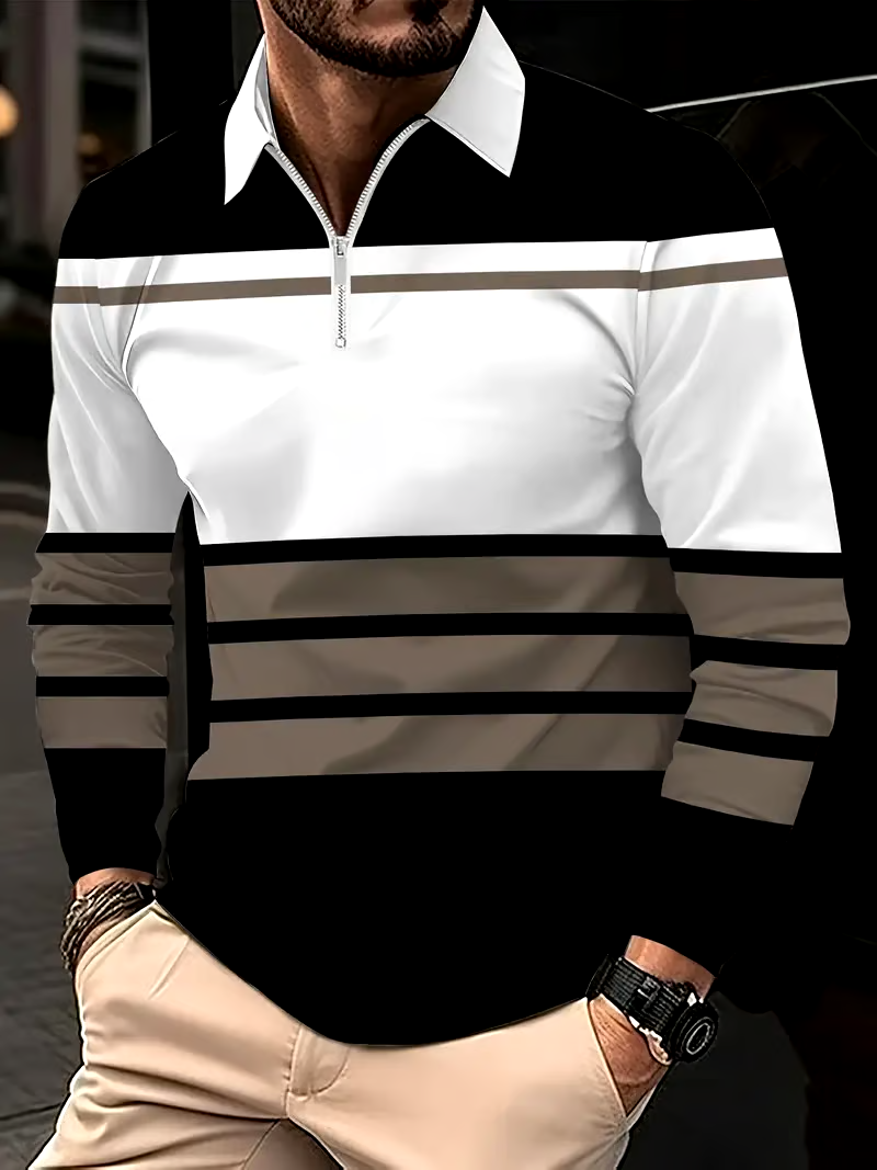 Men's Business Casual Striped Zip-Up Shirt
