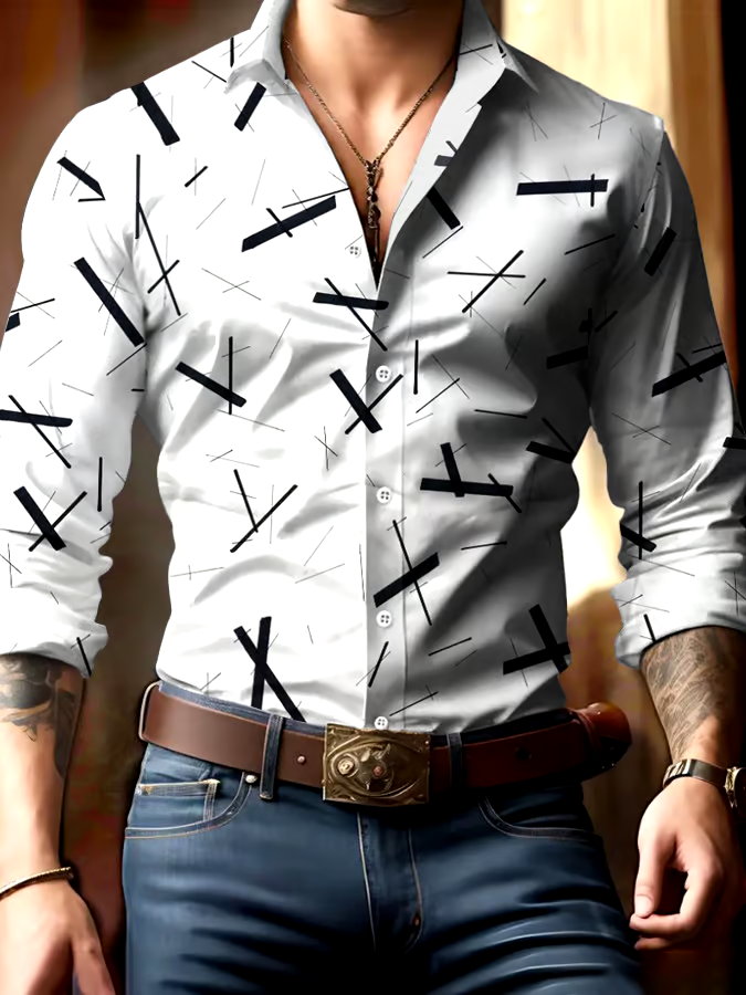 Men's Business Style Geometric Print Shirt