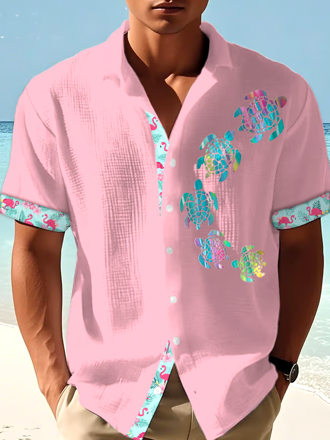Men's Casual Vacation Hawaiian Waffle Shirt