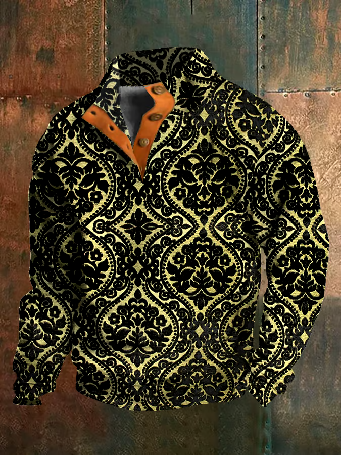 Men's Retro Western Stand Collar Sweatshirt